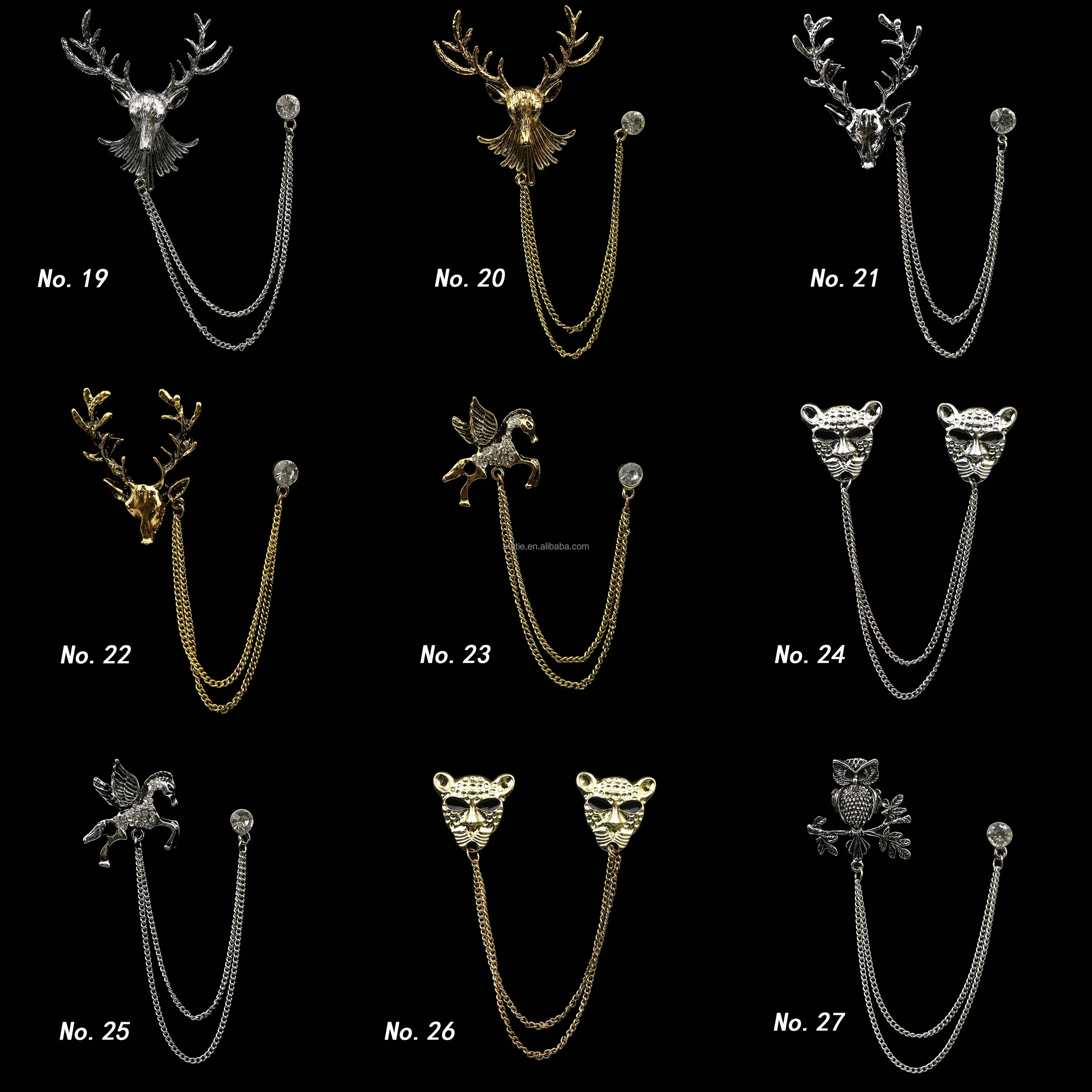 Fashion Gentleman Tassel Brooch for Men Suit Shirt Collar Chain Lapel Pin Lion Dragon Deer Retro Wedding Dinner Accessories