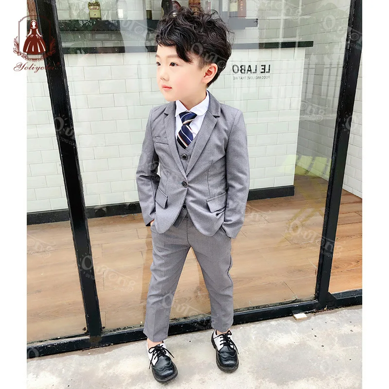 Свадебный официальный детский Блейзер костюм смокинг одежда для вечеринки пальто жилет брюки костюмы мальчиков ясельного возраста