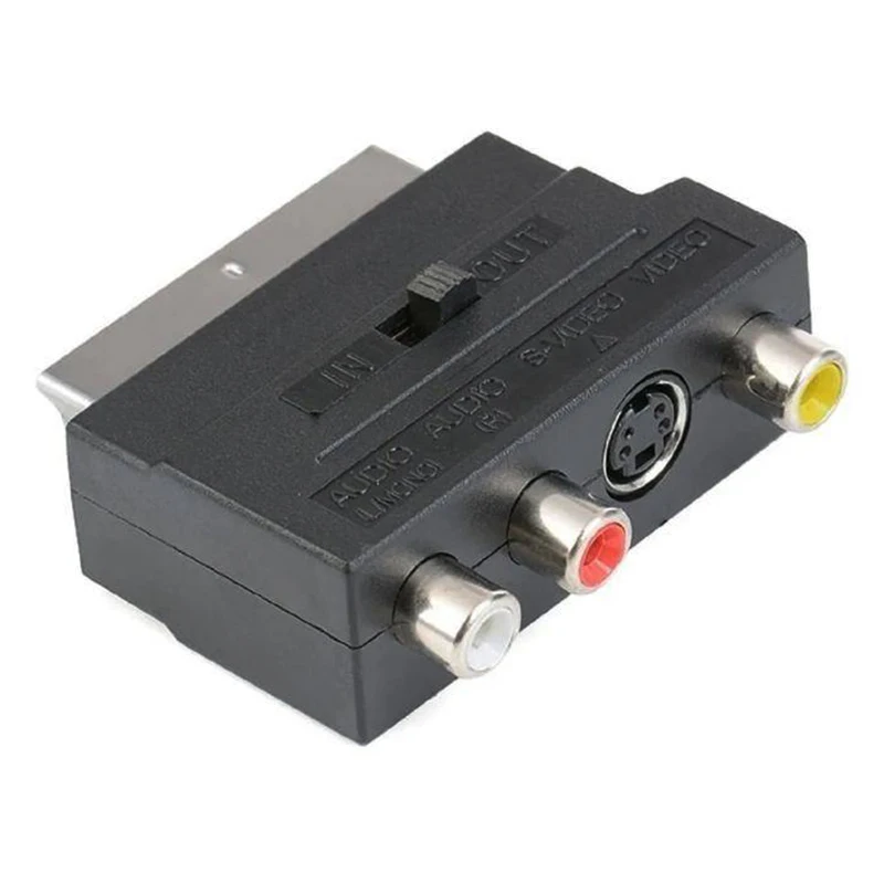 Superior Quality SCART Adaptor AV Block To 3 RCA Phono Composite S-Video With In Out Switch for TV DVD VCR