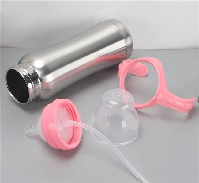 BPA Free 8oz double wall insulated thermos stainless steel baby feeding drink milk bottle with silicone nipple
