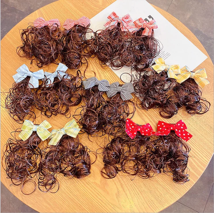 KHC013B 2023 Manufacturer High Quality New Style Girl Bow Hairpin Princess Hair Accessories Jk Ponytail Curly Hair 2-piece Set