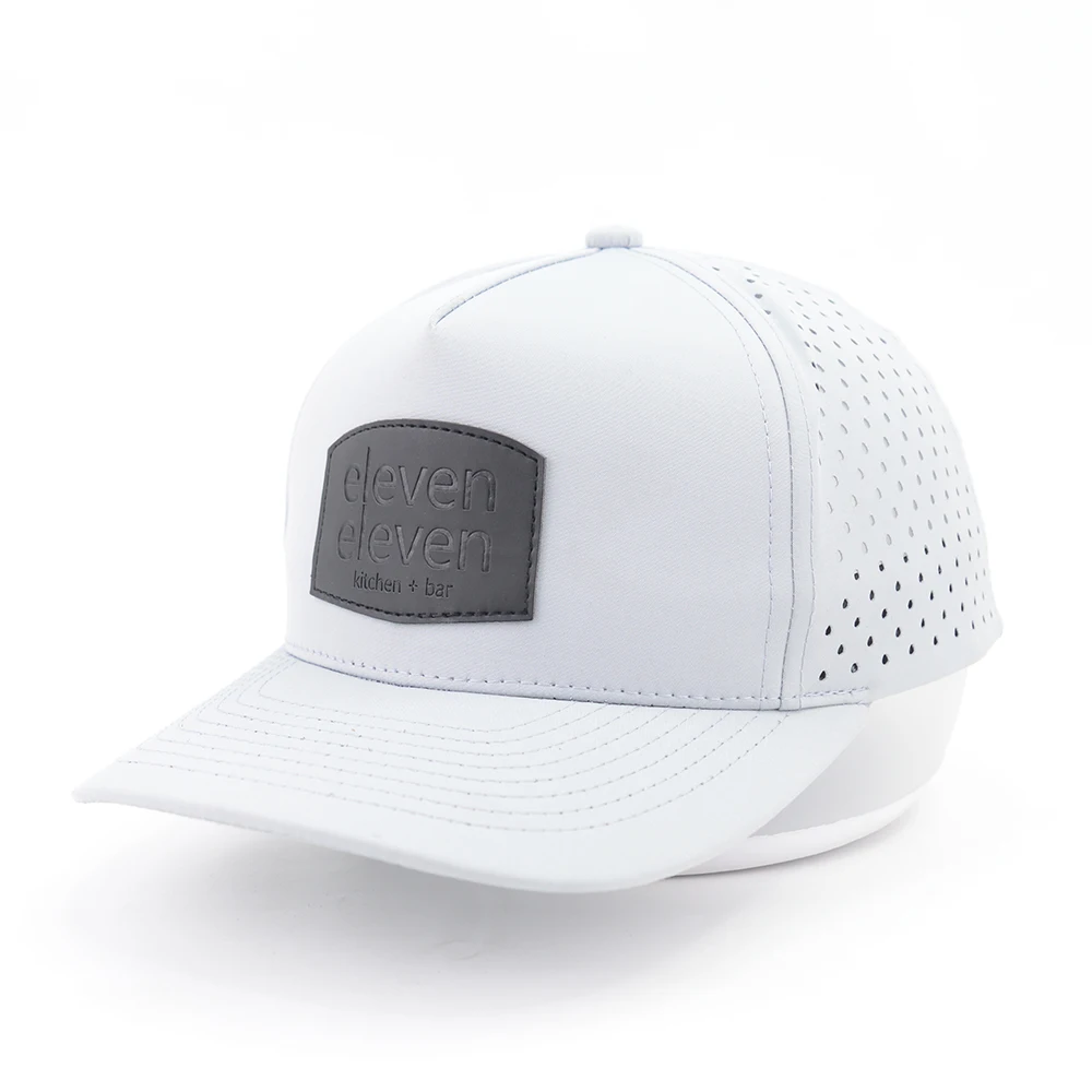 New Fashion Custom PVC Patch Logo 5 Panel Waterproof Polyester Sport Golf Hat Laser Cut Perforated Dad Gorras Rope Baseball Cap