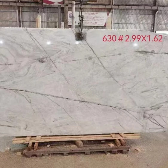polished white grey color natural marble slab with black veins for home