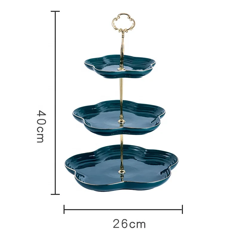 Kitchen Accessories Candy Tray Custom 3 Tier Ceramic Dish Racks Customized Green 2 Tier Plate Snack Tray Serving Tray Set