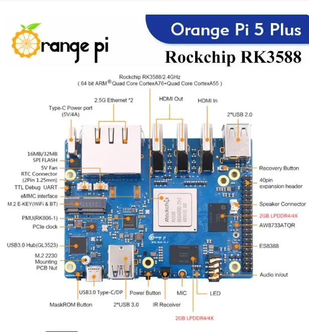 Orange Pi 5 Plus 32GB RAM Single Board Computer RK3588 PCIE Module External Wifi6.0+BT5.0 SSD Orange Pi5 Plus Run Android Debian