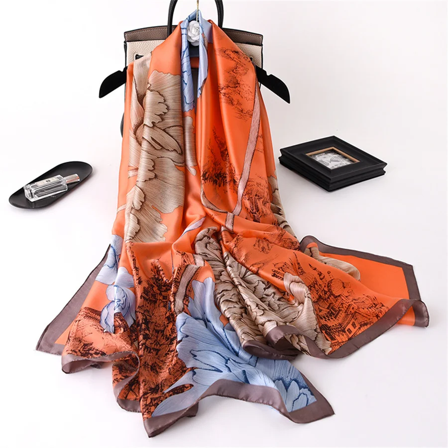 Canada Checked Classic Hijab Imitated Heart Miracle Floral Elegant Luxury Silk Scarves prayer