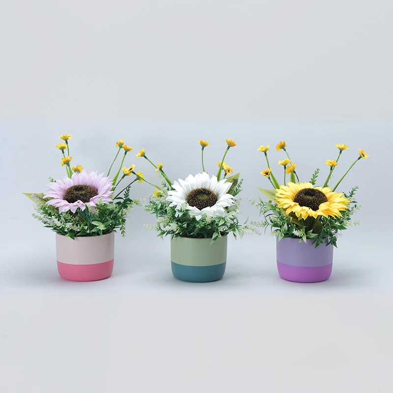 Small Daisy Artificial Flower with Pot for Home Decoration Free Shipping Simulation Potted Flower Pot & Planters Genre