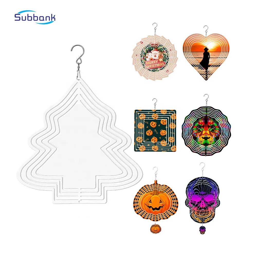 Subbank Sublimation Wind Spinner Blank Personalized Custom Printed Aluminum Hanging Garden Christmas Decoration Wind Spinners