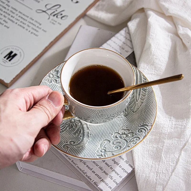 Light Luxury 4PCS Ceramic Afternoon Coffee Pot Cup Set Stoneware Tea Cup Saucer Set