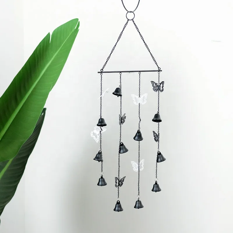 Wholesale Outdoor Home Garden Decoration Gift Music Bell Windchimes Black Butterfly Metal Memorial Wind Chimes