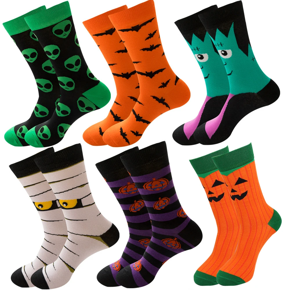 Newest men socks 100% cotton fashionable cartoon jacquard halloween novelty socks