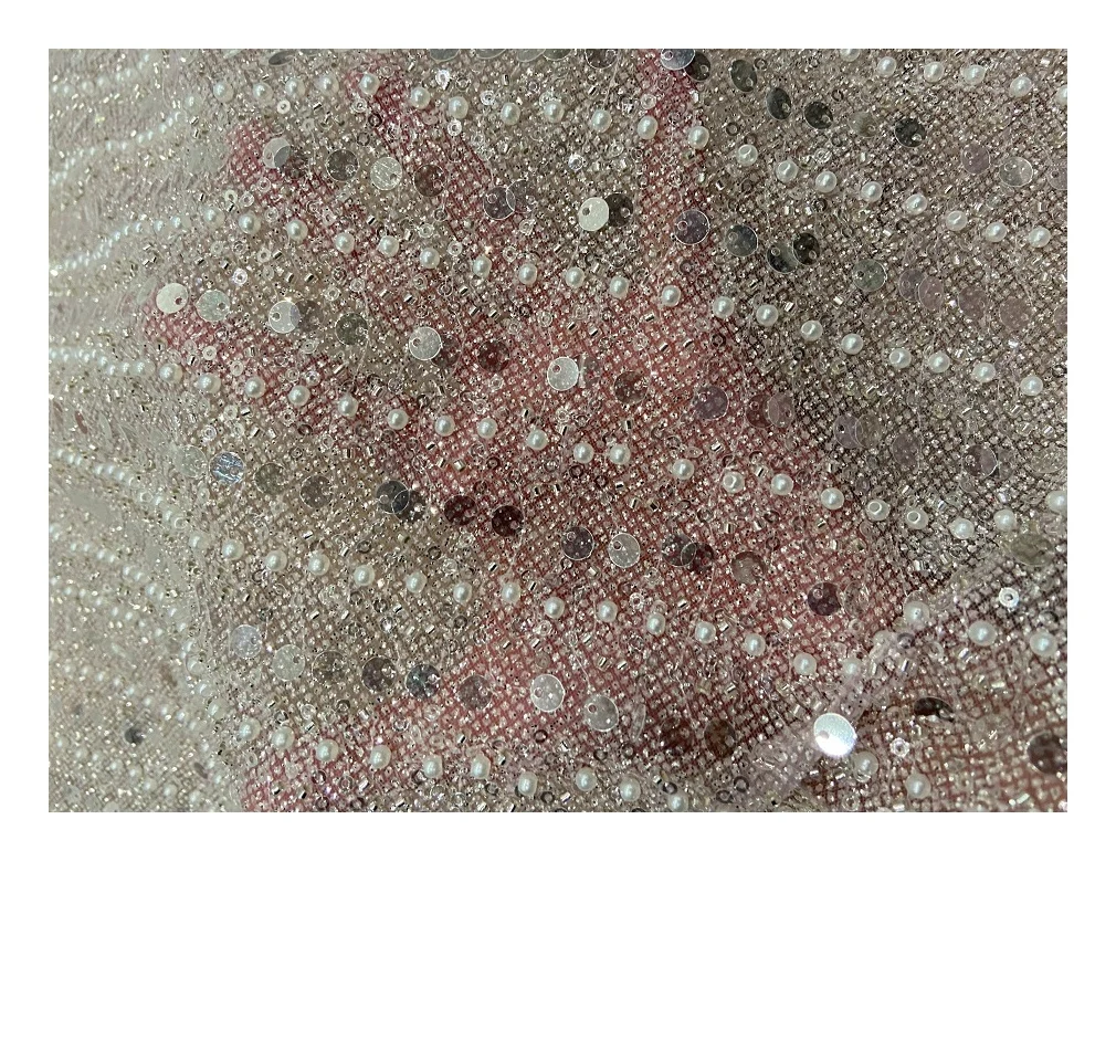 High Quality Bridal Fabric Lace Shiny Beaded Sequined Mesh Fabric For Evening Dress