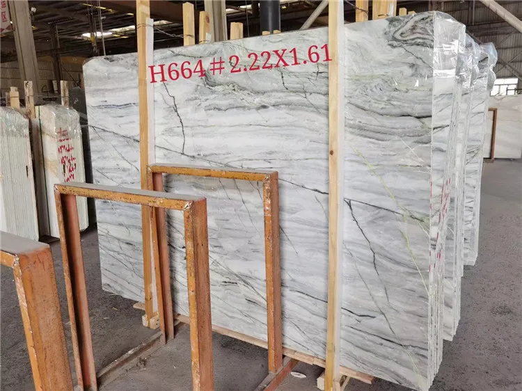 polished white grey color natural marble slab with black veins for home