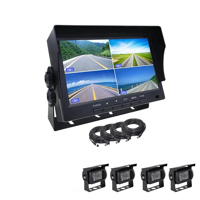Hot selling 7 inch  Quad Split Monitor Built in AHD DVR 4 Channels Car Reversing aid  Monitor Video Recording all in one