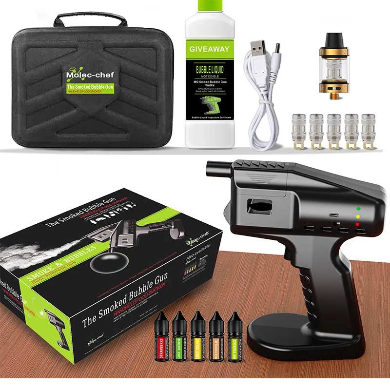Kitchen Food Smoker Machine USB Charging Powered Cocktail Wine Cold Drinking Smoke Bubble Gun