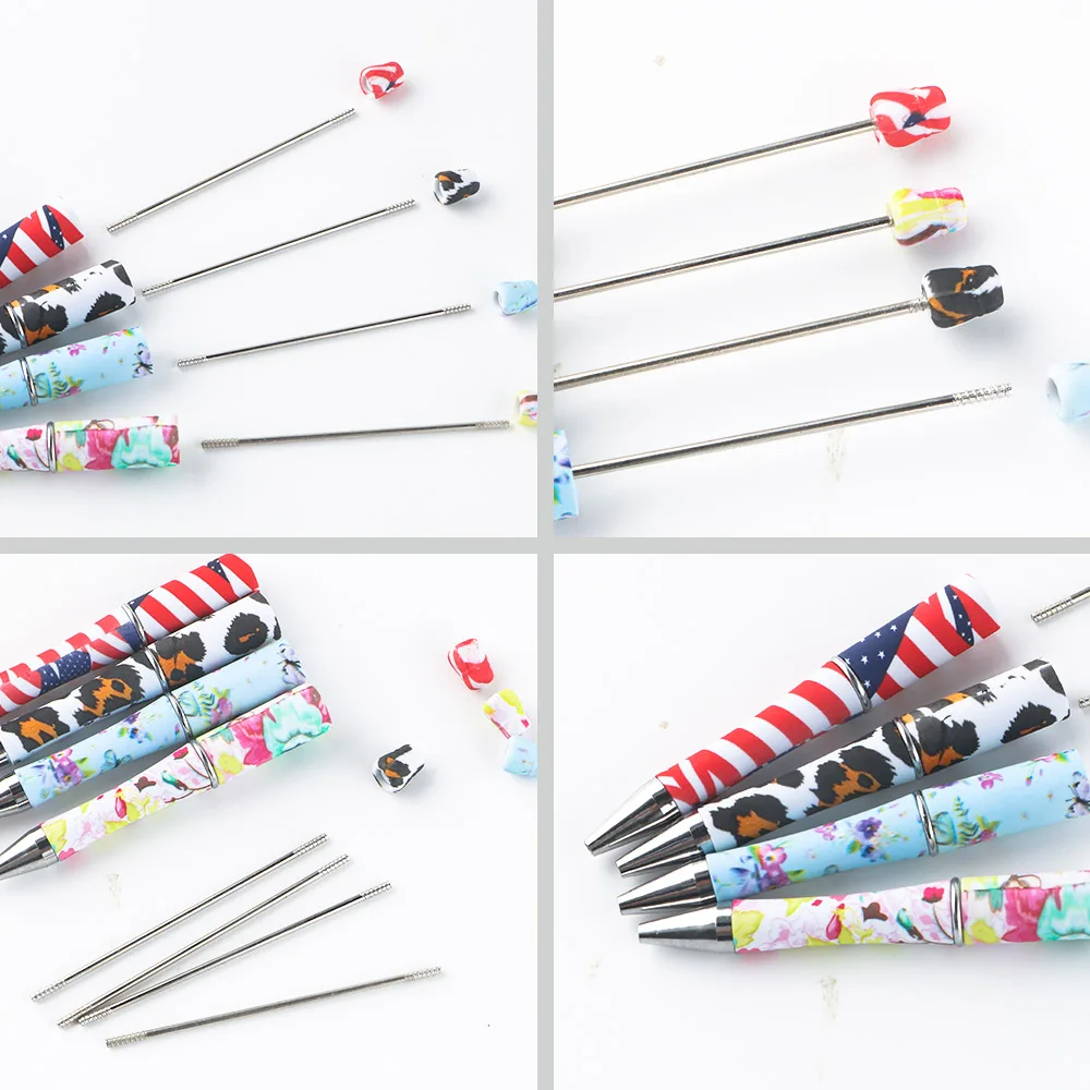 Wholesale silicone beads charm accessories printed blanks ballpoint pens custom diy beaded pens