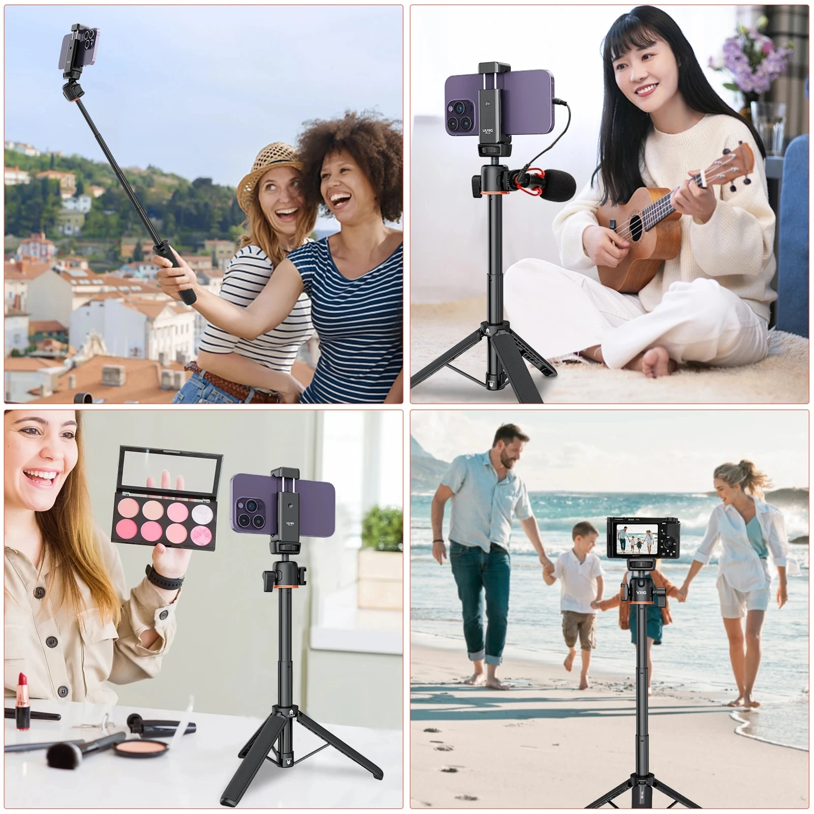 VRIG TP-06 Portable Screw Cold Shoe Mount Selfie Stick Tripod Stand with 1/4 Inch for Vlog Live Streaming Selfie Video Recording