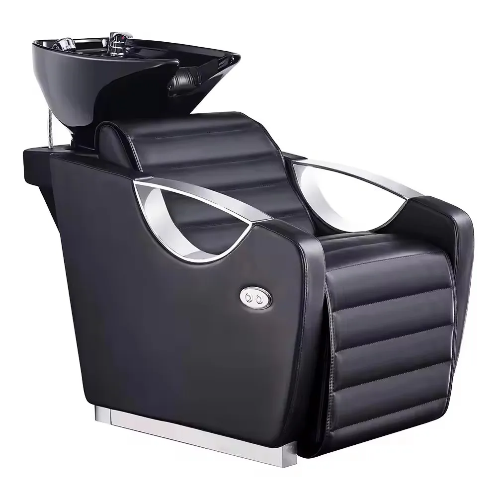 Shampoo bowls sink and chairs with massage for hair salon shallow sink and basin mental luxury for sale