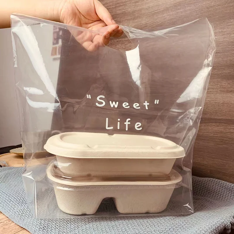 Customized Wholesale New Styles Bakery Dessert Cookies Cake Bread Candy Transparent Waterproof Handle Plastic Bags