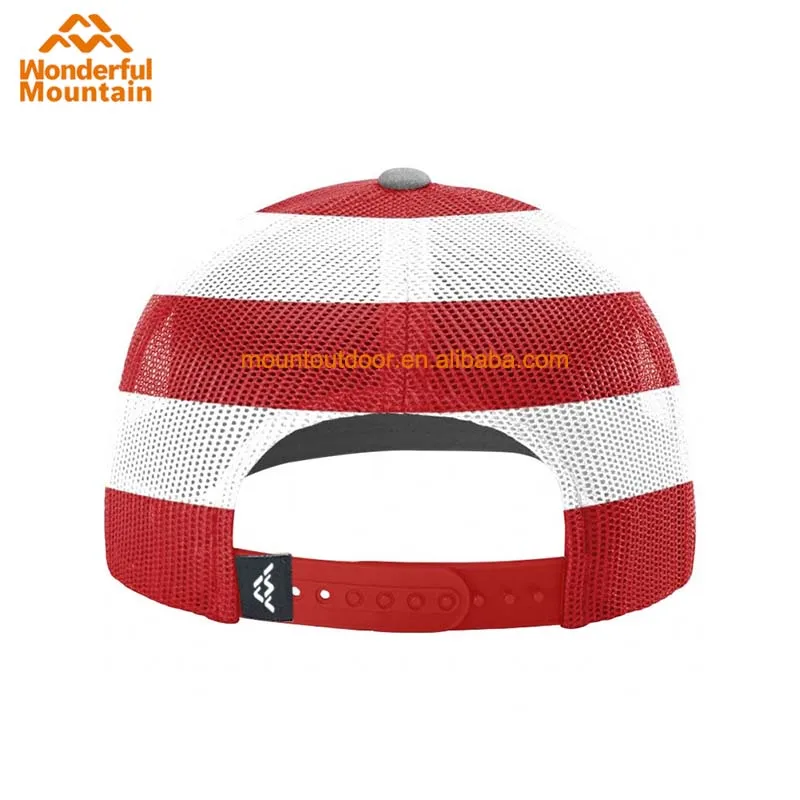 Custom leather patch logo back American flag 6 panel mesh trucker hat