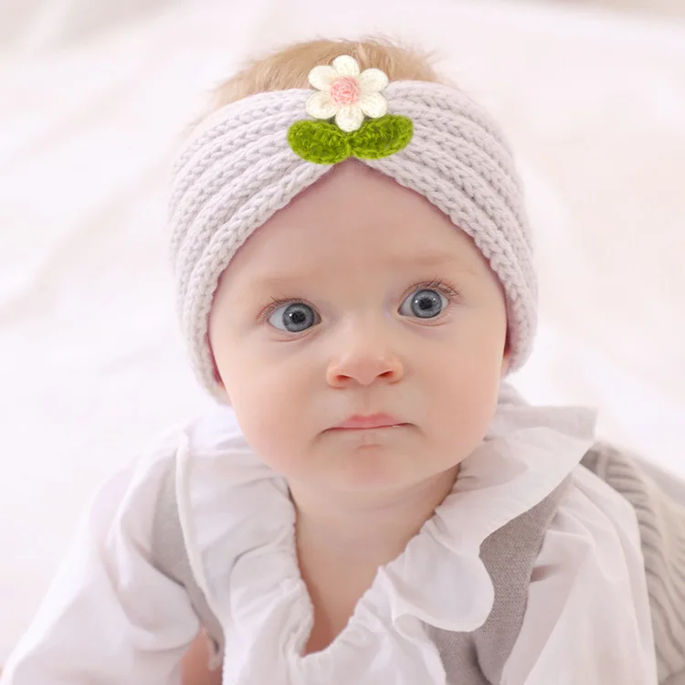 Children Hairbands Infants And Toddlers Autumn And Winter Warm Wool Pure Color Green Leaf Flower Headdress
