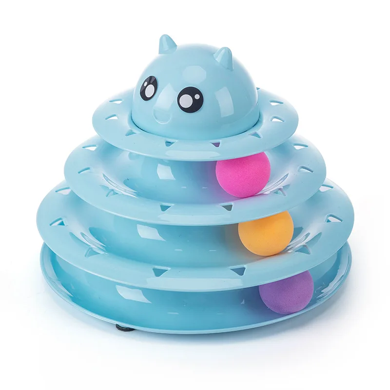 New Arrival Cat Tray Toys Pet Kitten Turntable New Color Plastic Cat Ball Toy Roller 3-Level Track Cat Turntable