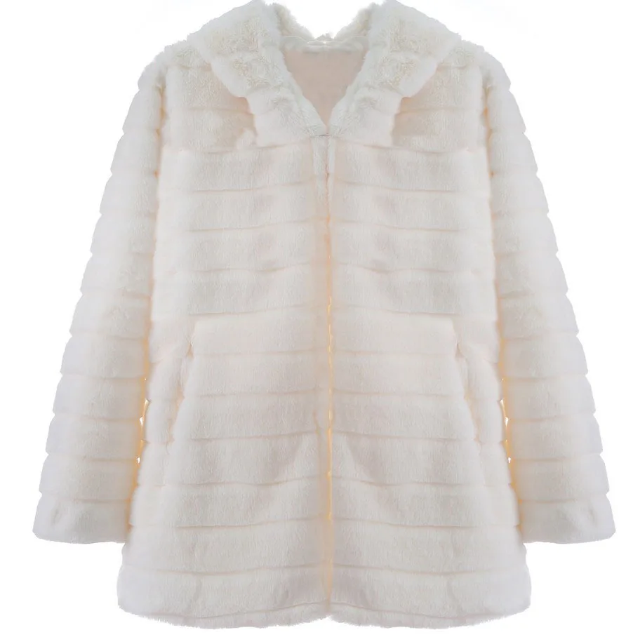 2021 Fashion design solid colors women ladies winter warm faux mink fur long coats with hooded