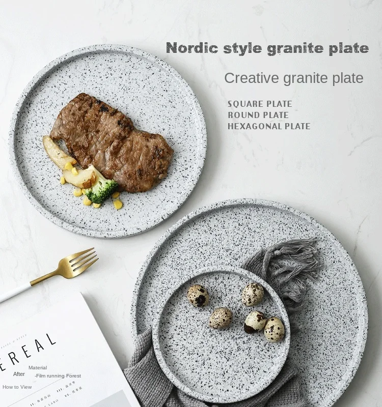 ceramic Steak plate marble pattern tray creative granite tableware hotel storage tray