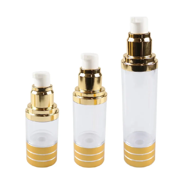 Skin Care Serum Empty Plastic Gold Transparent Lotion Pump Airless Pump Bottle 15Ml 50Ml 100Ml Cosmetic Pump Airless Bottle Set