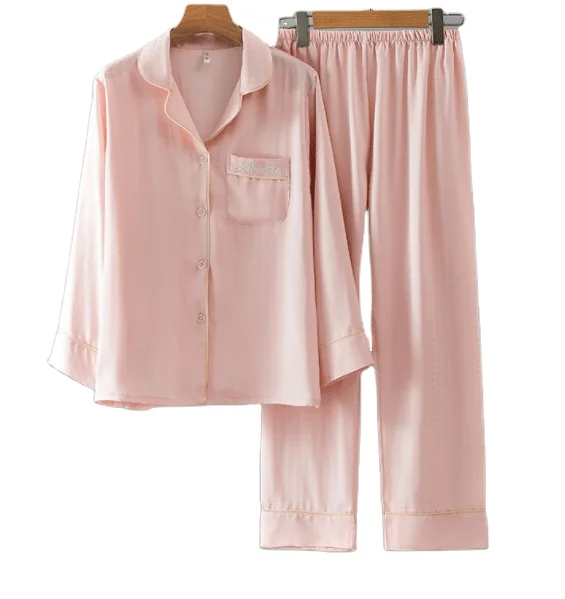 Custom pajama women set cotton  autumn pullover long sleeve trousers youth home wear  thin women home wear
