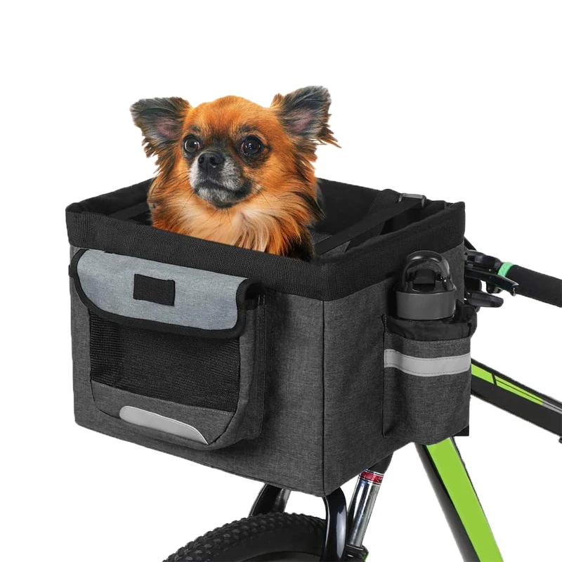 Quick Release Front Removable Travel Bike Pet Carrier Dog Bicycle Handlebar Basket Foldable Bike Bag