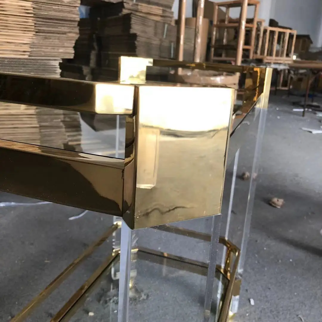 Metal Glass Serving Wine Food Catering Drinks Serving Trolley Bar Cart Luxury Gold Hotel Wine Trolley