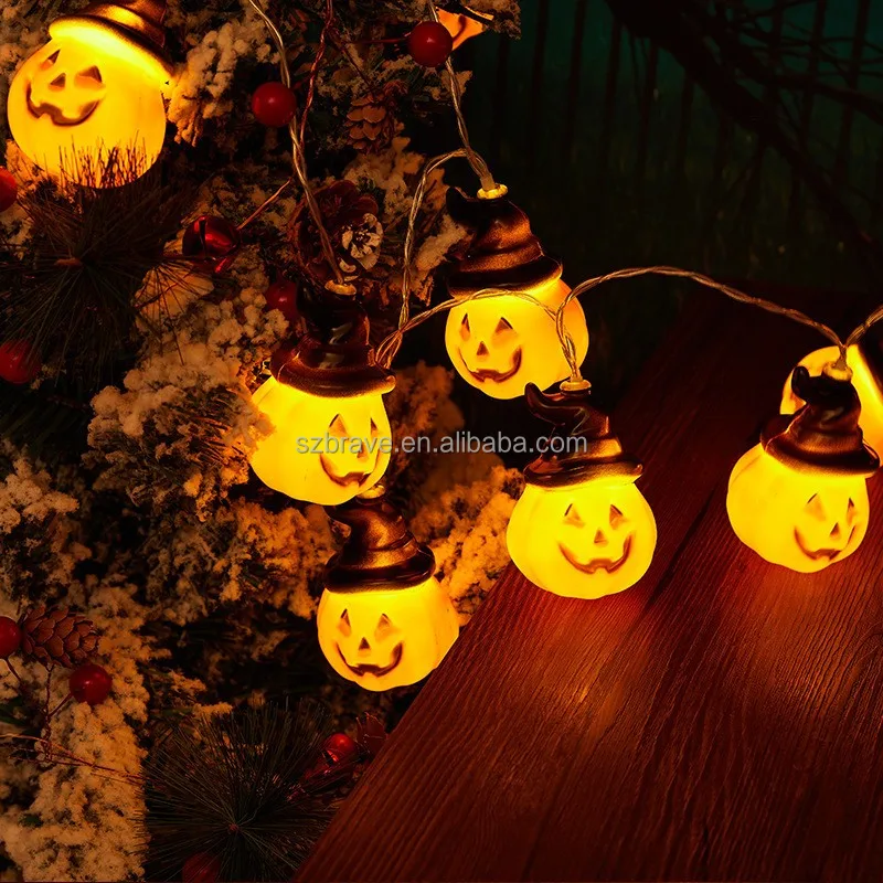 Halloween Pumpkin String Lights with Witch Hat Decoration Christmas Waterproof String Light Tree Hanging Flash String Lights