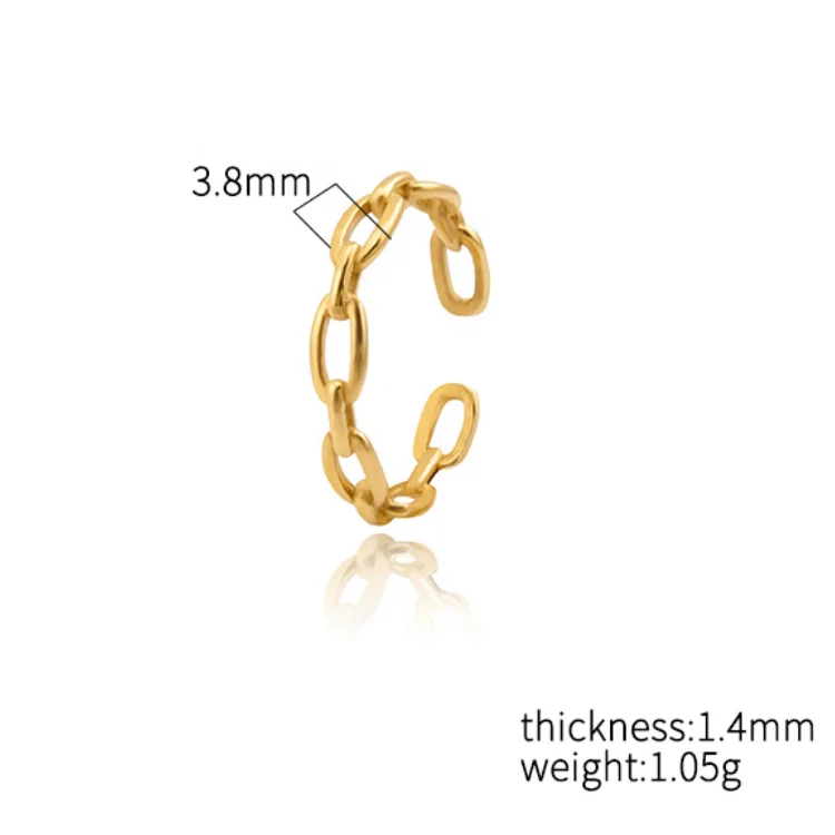  Hip Hop Adjustable Solid Gold Plated Stainless Steel Jewelry Open Cuban Link Chain Finger