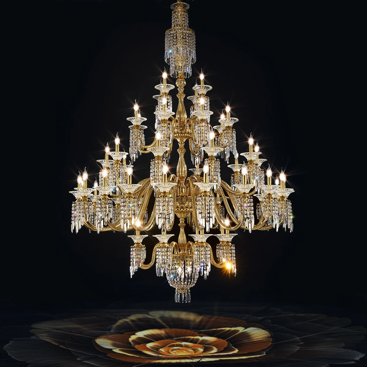 Luxury Hotel Villa Hanging Lamp 5 Layers 53 Lights E14 Egyptian Crystal Brass Vintage Candle Chandelier