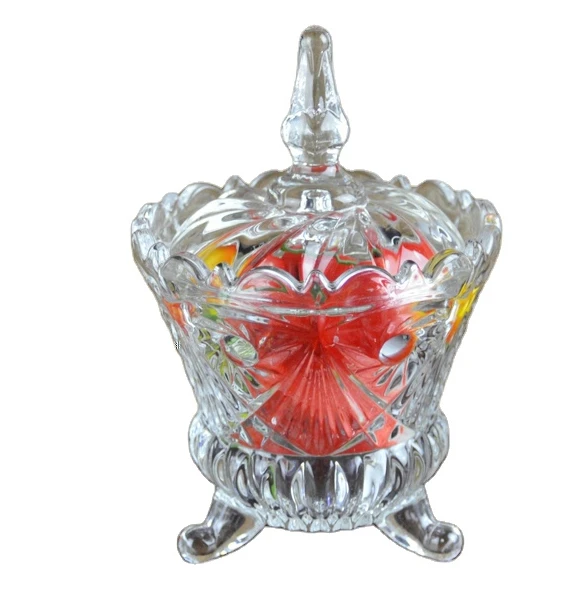 Уникальные прозрачные стеклянные контейнеры для конфет в готическом стиле с крышкой, с тиснением, европейские ветровые миски для сахара с крышкой и ножками