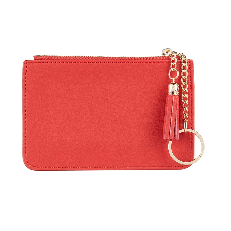 Coin Purse Change Wallet Pouch Leather Card Holder with Key Chain Tassel Zip