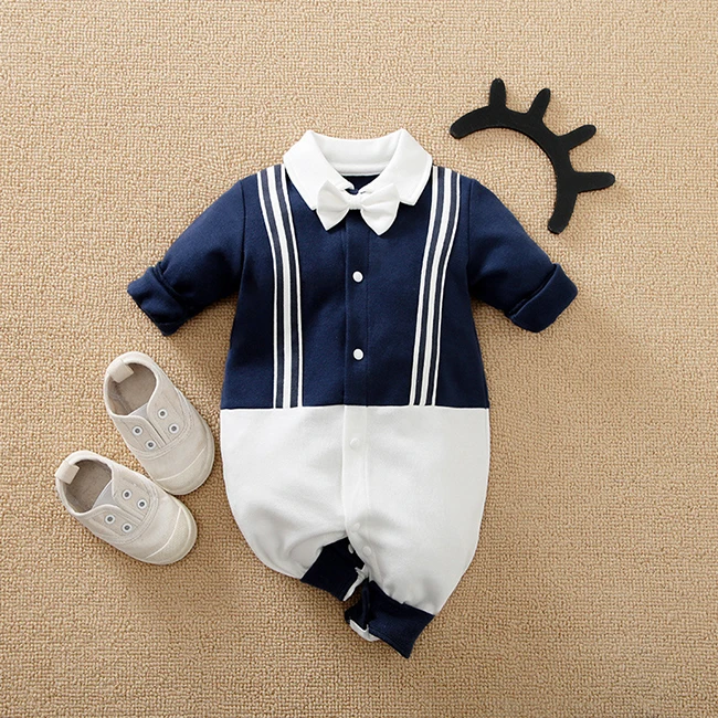 Boys baby jumpsuits autumn clothes baby full moon clothes newborn gentleman romper climbing clothes