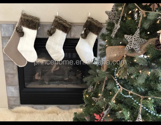 Cable Knit Christmas Gifts Socks/Christmas Decoration/ Knitting with Faux Fur Cuff Christmas Stockings
