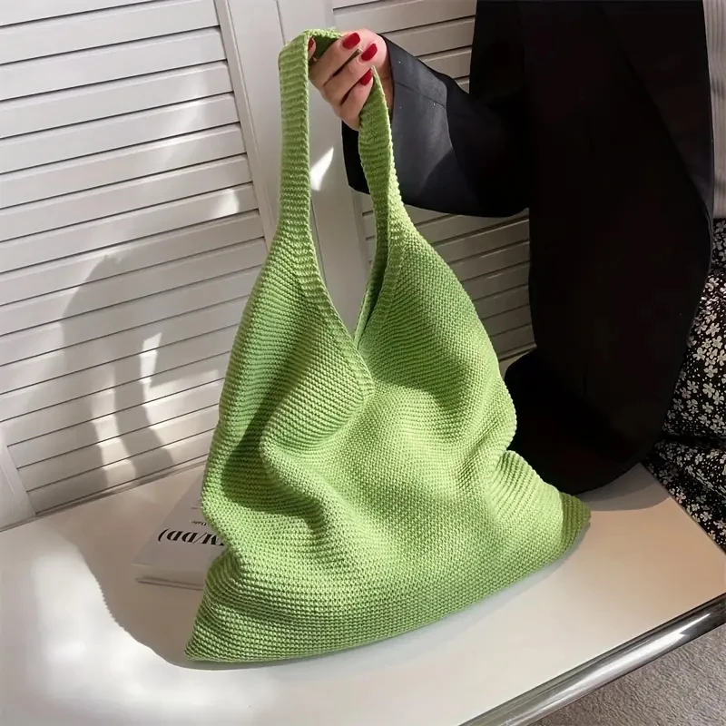 Custom Large Capacity Countryside Pastoral Style Thick Fly Knitted Shopping Bag Crochet Portable Tote Bag