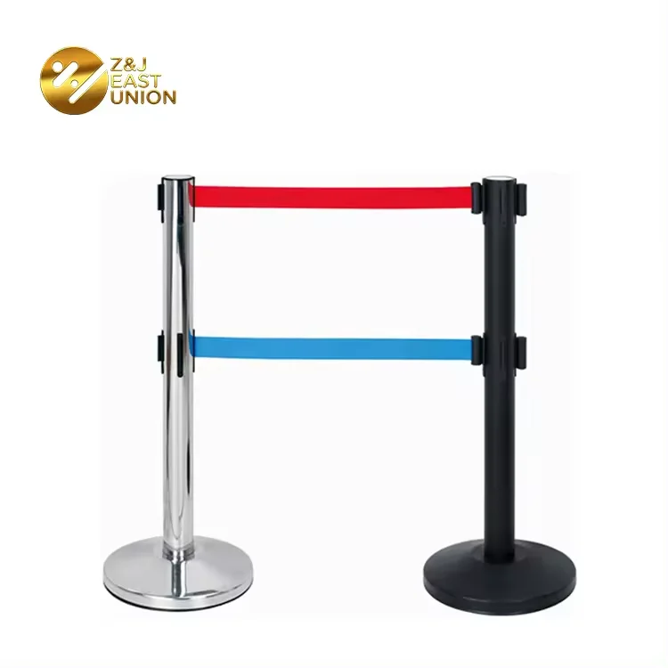 Stainless steel retractable belt barrier bank hotel airport museum crowd control double line queue pole