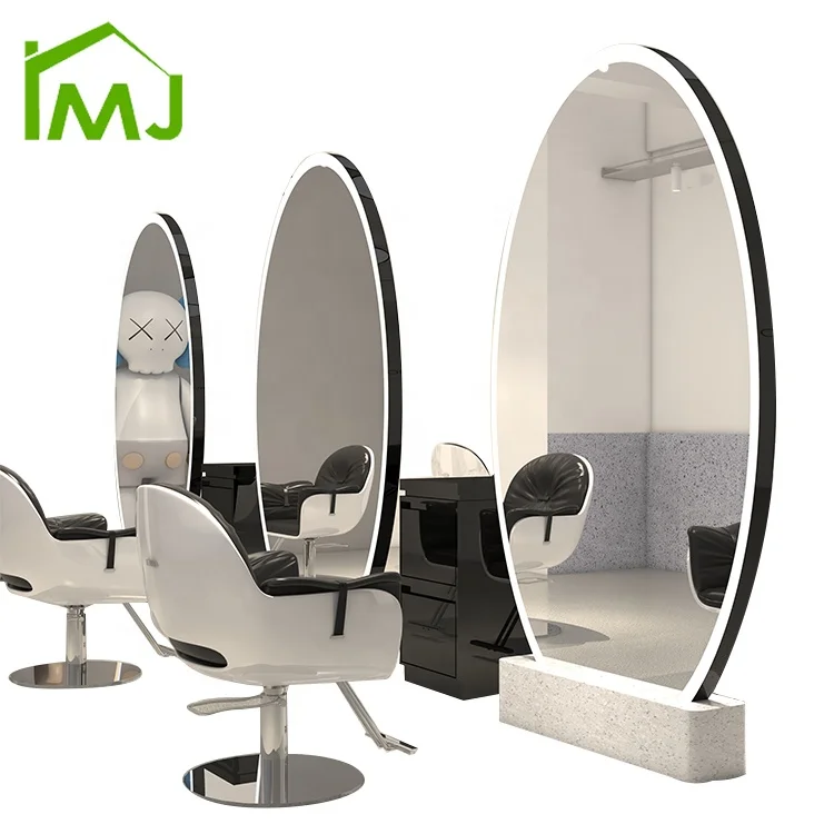 Custom Salon Hair Dressing full body mirror Round standing larger Mirror with LED light