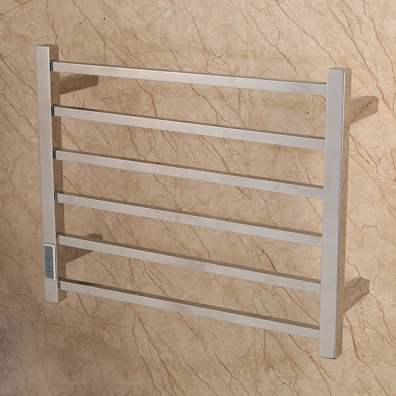 HUAHANG 6-Bars Electric Towel Warmer E0230C-T with Built-in Timer Wall Mounted Drying Rack for Home Bathroom Stainless Steel