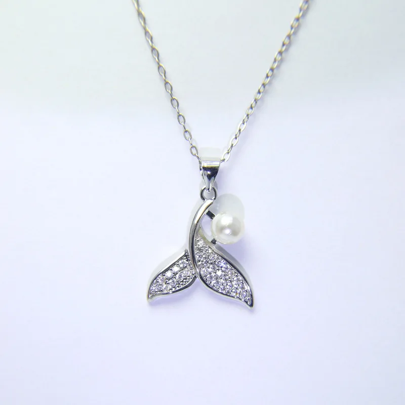 Wholesale Delicate White Imitation Pearl Mermaid Tail Pendant Necklace Copper Zircon Wedding Bridal Jewelry for Women Mother