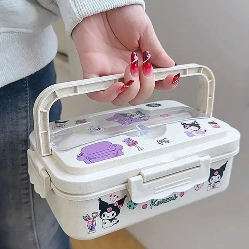 RuunJ Kuromi Lunch Box Kawaii Anime Cinnamoroll Melody Sealed Leak-Proof Food Container Cutlery Cartoon Outdoor Picnic Bento Box