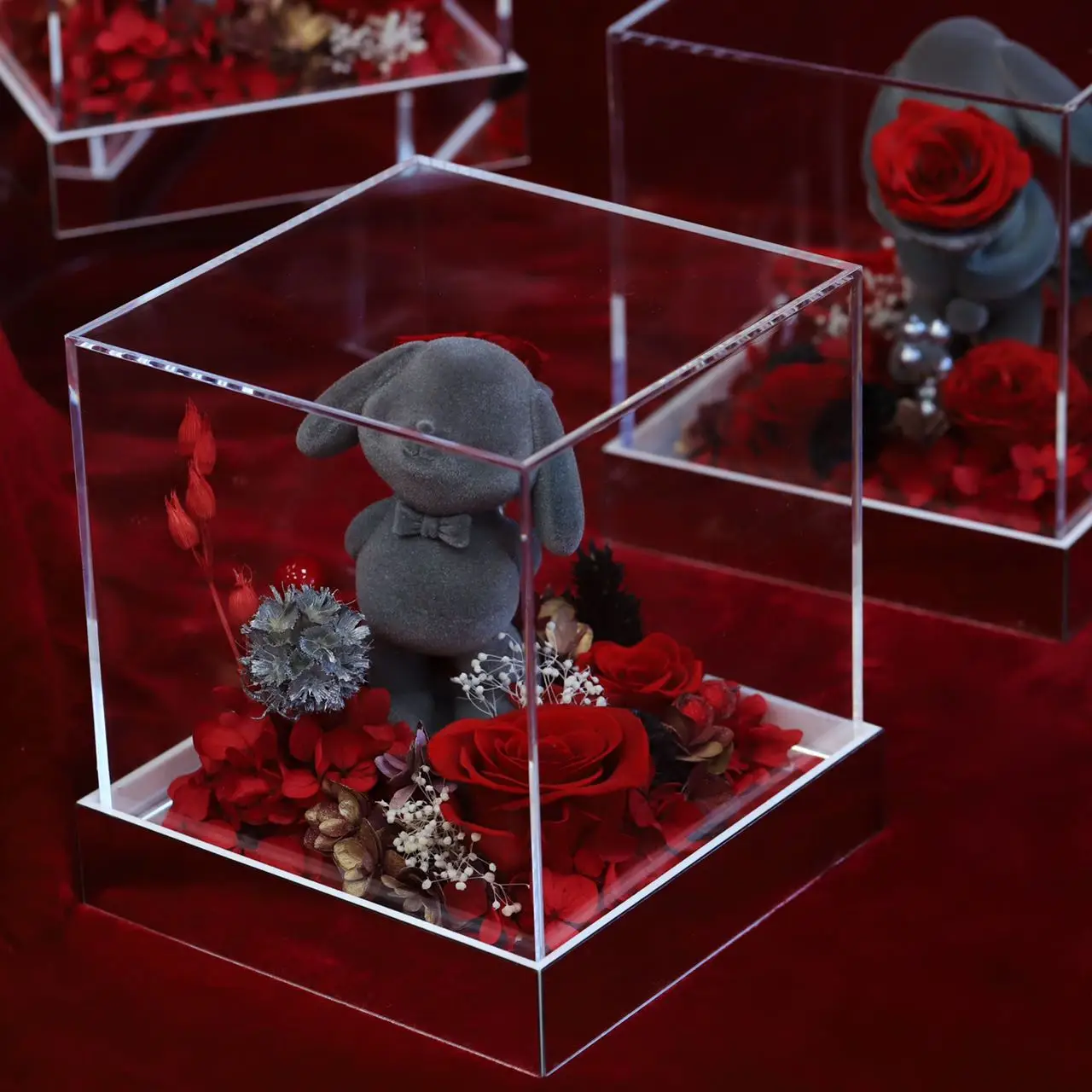 Velvet Rose Bear Teddy Best Home Decoration Preserved Roses Acrylic Box Christmas and Valentines Day Gift Ideas