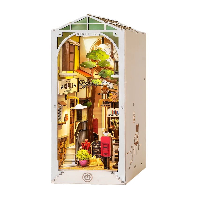 Robotime Rolife Book Nook TGB02 3D Wooden Sunshine Town Puzzle DIY Miniature Doll House