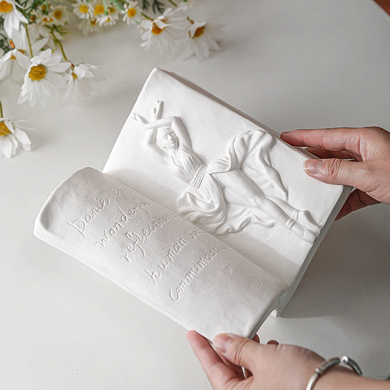 Nordic Decorative White Vases Modern Ceramic & Porcelain Vases for Home Abstract Human Face Book Shape Ceramic Flower Vase