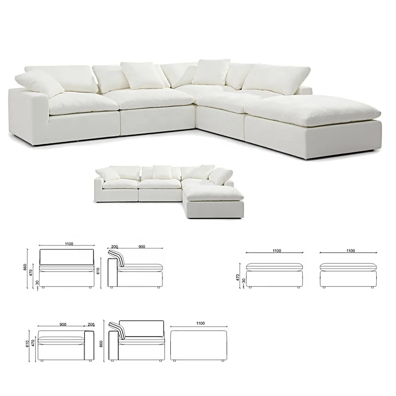 Noric L- Shape Pure Corner Sofa Set Furniture Sectional Couch