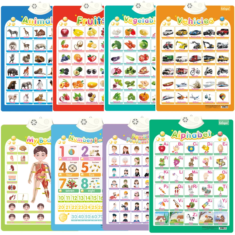 WG9906 Wholesale English Learning Animal Chart Talking Poster Toy Kids Learn Animal Name